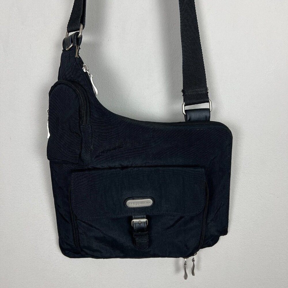 Baggallini Crossbody‎ Bag Black Nylon Travel Organizer Medium Zipper Buckle